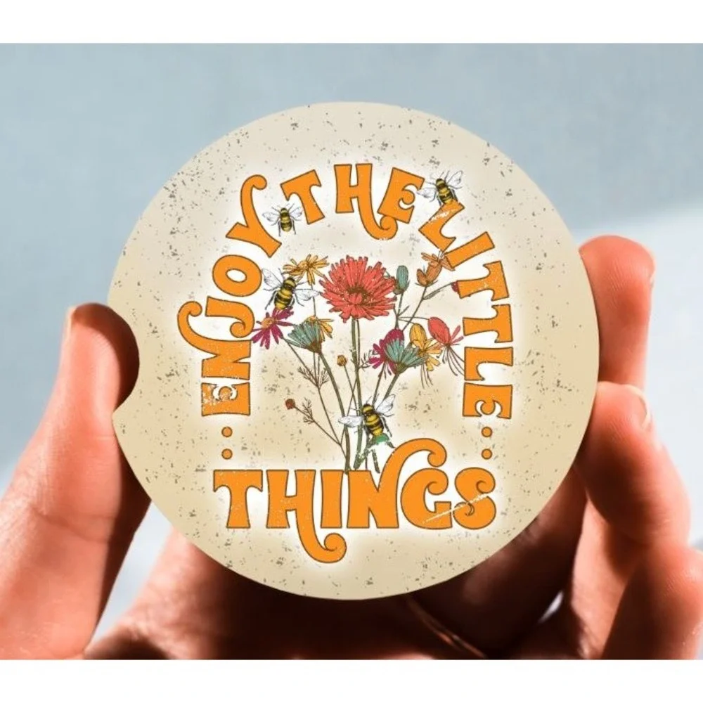 Set of 2 Car Coasters, Enjoy The Little Things Car Coaster, Neoprene Car Coaster